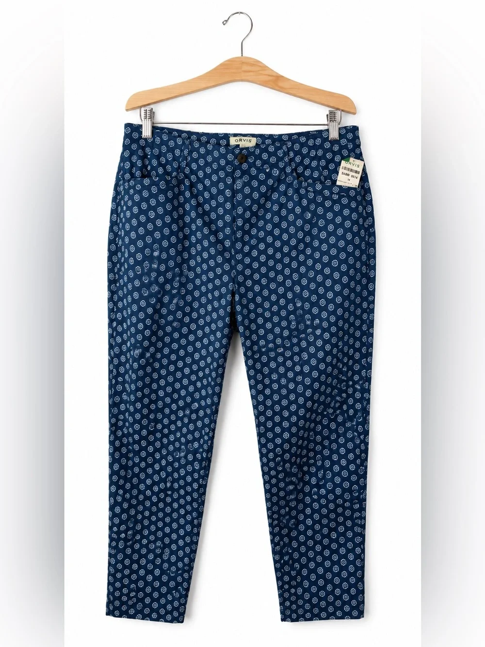 Orvis Navy Blue Geometric Print Ankle Pants Size 14 NWT Cropped Casual Preppy